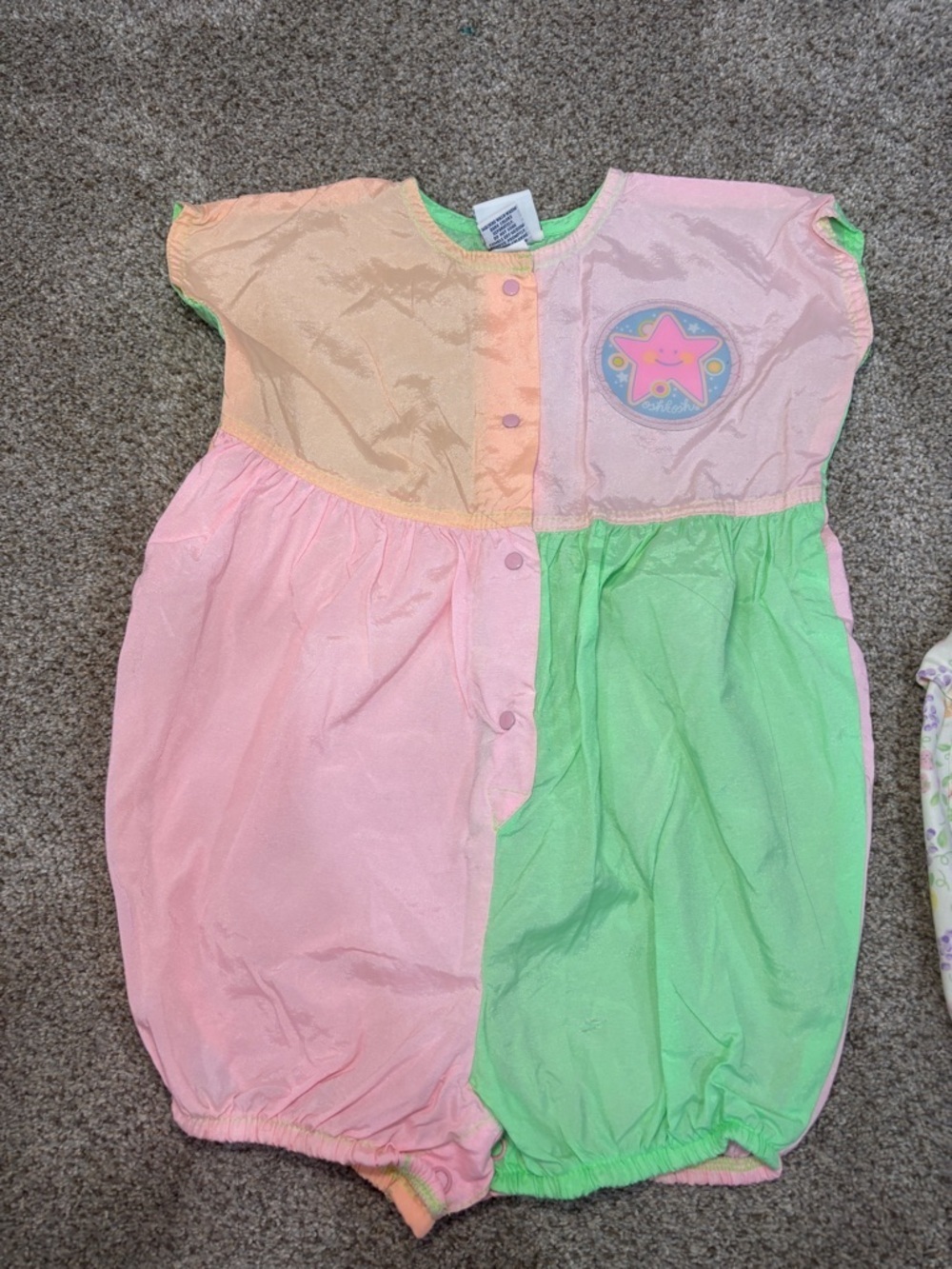 Vintage Oshkosh Baby Girls Bubble Romper Color Block Pastel Star Outfit USA 24 m